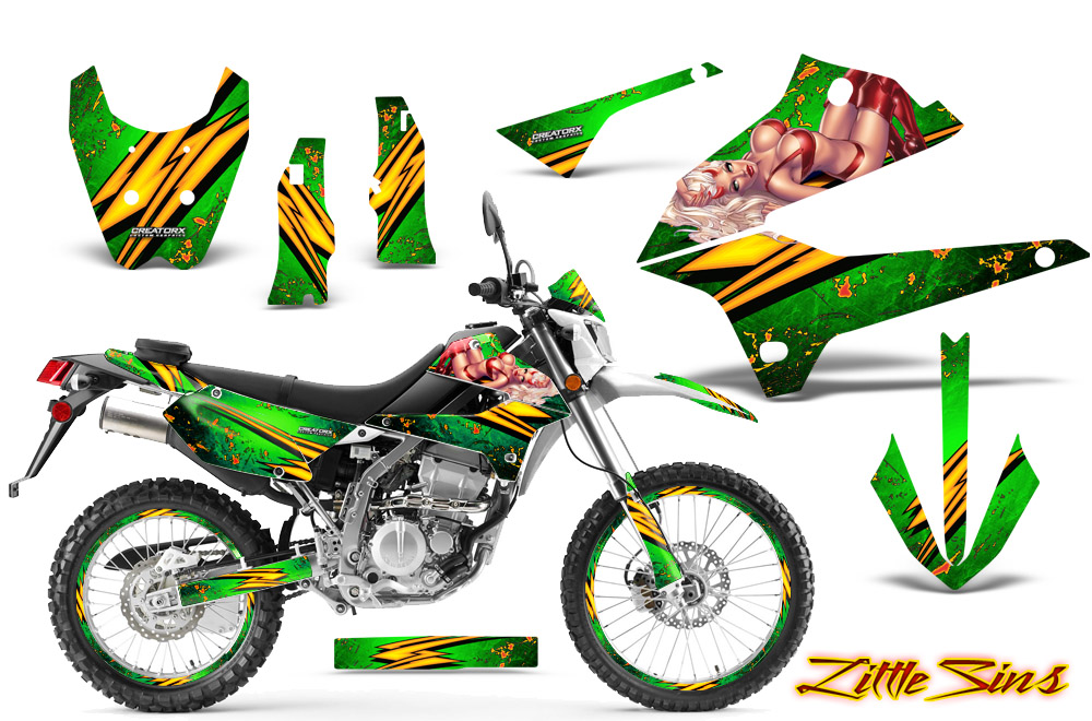 Kawasaki KLX DTRACK Graphics Kit Little Sins Green NP Rims